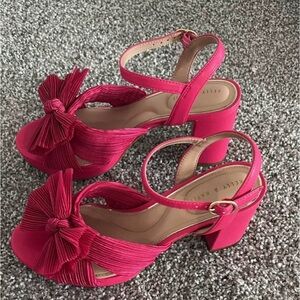 Kelly & Katie Fuchsia Pleated Bow Block Heel Sandals